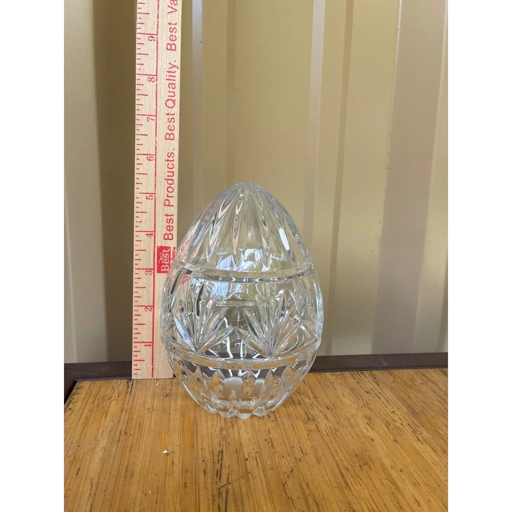 Crystal Glass Egg Trinket Clear Cut Glass one piece Decor 5.5in